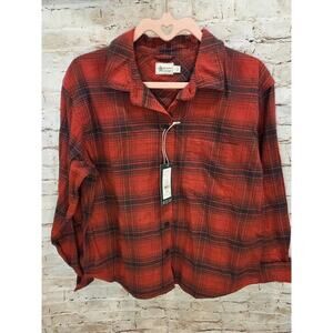 Alpine Design Womens Small Red Bison Plaid Midweight Flannel Shirt Button Up NEW